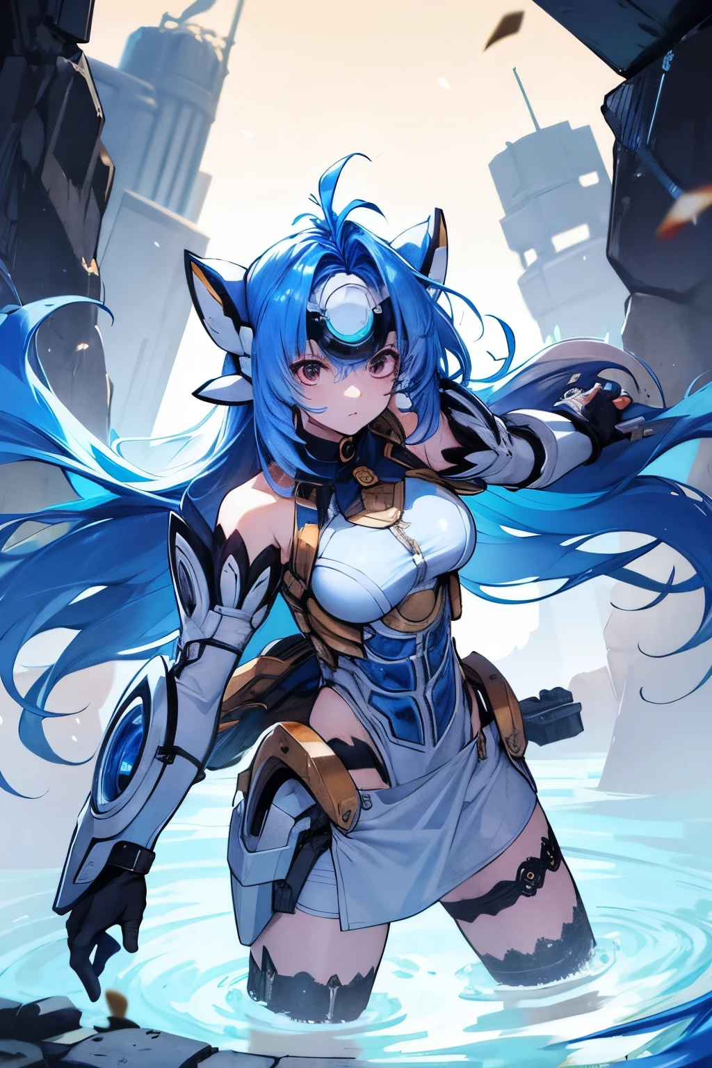 Best Quality, masterpiece, girl、ram wash、Blue Hair、Character portrait,whole body、Armament、Fighting