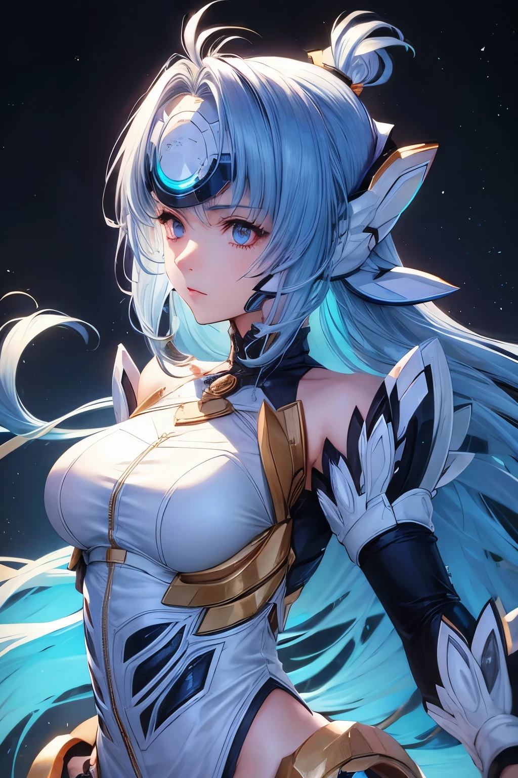 Best quality, 4K, masterpiece, art, anthropomorphic white fox, not human, not man, not human face, correct anatomy, correct fingers, white wool, white clothes, jeans (white), jacket (white), fursona art, incredibly huge breasts (covered), simple white background, white white, green pupils, cunning look  