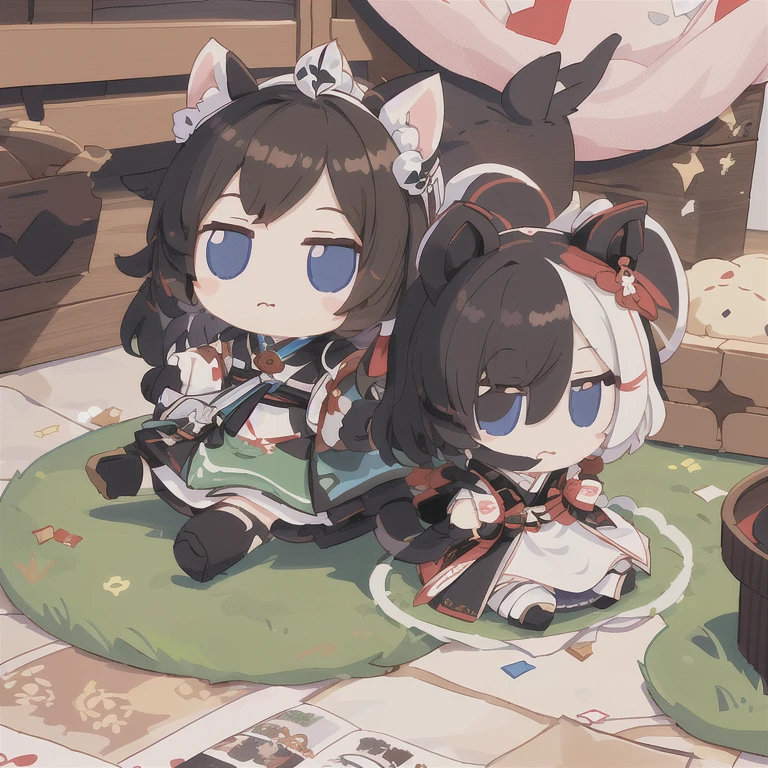 Anime character sitting on a rug in a room with a cat, Genshin Impact, wlop and sakimichan, everyone, From Arknights, Azur Lane Characters, nixeu and sakimichan, Cute art style, Detailed art of Onmyoji, artstation pixivでトレンド, Zerochan Art, Azur Lane Style　Bipedal Horse🐴　The front legs are two-handed horses🐴