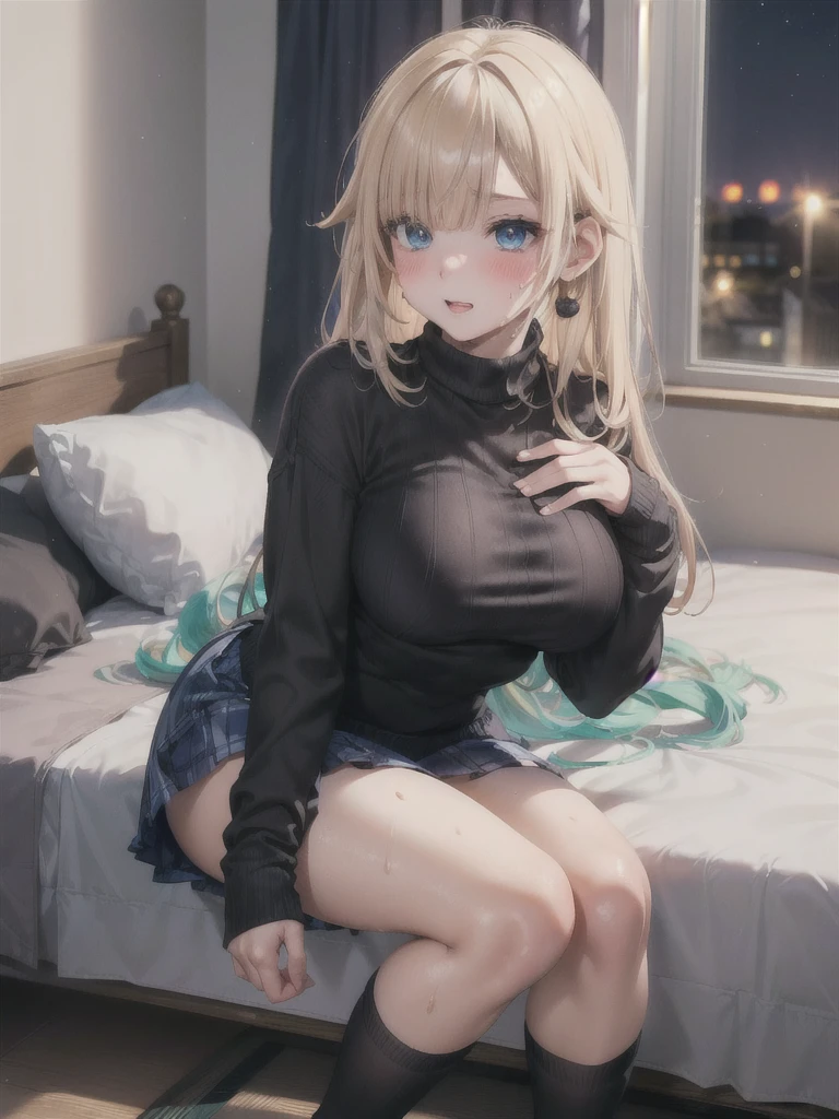 ((Best Quality)), ((masterpiece)), (detailed), One Girl,(Knee-length),Private Server,Model body type,Big Breasts,(Short skirt),(Black knit sweater),(Open Chest Button),((Black knee-high socks)), woman,(Mischievous Appearance),((Excited expression)),Viewer attention required,Nswf Japanese,(Attractive appearance),Sweating,Teary-eyed,night,bed,Male elementary school student showing his penis,Standing,(There is a girl sitting),(Standingがペニスをwomanに向けます),((ペニスにキスするwoman)),(blush),(Side view,((and Woman))