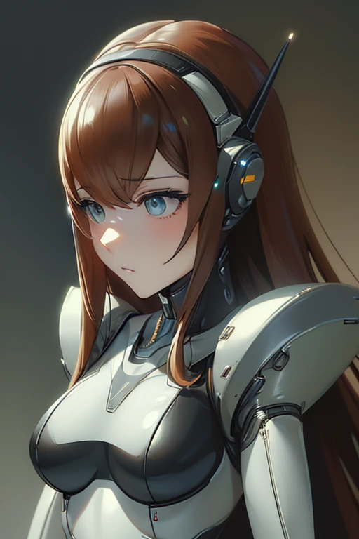 (masterpiece),(Highest quality),(Super detailed),(Best illustrations),(Best Shadow),(Absurd),(Detailed Background),(so beautiful), 16K, 8K, 4K,(Best Shadow),robotization,woman ,big bust,Robot Joint ,Metal skin,Black robot Suit,long hair,a black robot suit that covers the whole body,robot hand,cyber bodysuit,mecha head,(Detailed hands and fingers:1.2),Ball joint robot body,doll joint,beautiful face,beautiful robot girl,robotic eye,robotic hands,(no more human skin),android girl,cyborg girl,F cup, sexy body,(machine made joints:1.2),(machanical limbs:1.1),(blood vessels connected to tubes),(mechanical vertebra attaching to back),(mechanical cervial attaching to neck),no messy picture style,slim robot suit,makise kurisu(steins gate)