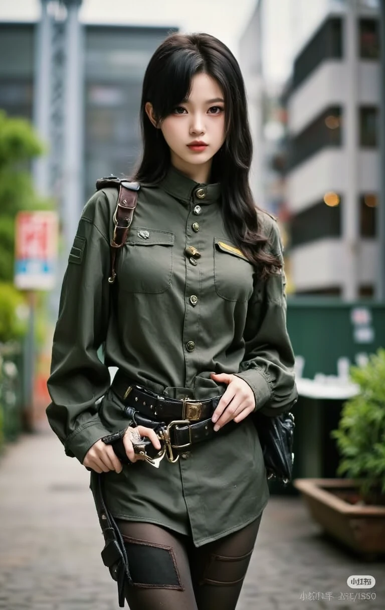 Beautiful woman in intricate Vintage Military Outfit