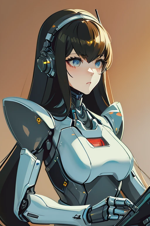 (masterpiece),(Highest quality),(Super detailed),(Best illustrations),(Best Shadow),(Absurd),(Detailed Background),(so beautiful), 16K, 8K, 4K,(Best Shadow),robotization,woman ,big bust,Robot Joint ,Metal skin,Black robot Suit,long hair,a black robot suit that covers the whole body,robot hand,cyber bodysuit,mecha head,(Detailed hands and fingers:1.2),Ball joint robot body,doll joint,beautiful face,beautiful robot girl,robotic eye,robotic hands,(no more human skin),android girl,cyborg girl,F cup, sexy body,(machine made joints:1.2),(machanical limbs:1.1),(blood vessels connected to tubes),(mechanical vertebra attaching to back),(mechanical cervial attaching to neck),no messy picture style,slim robot suit,makise kurisu(steins gate)