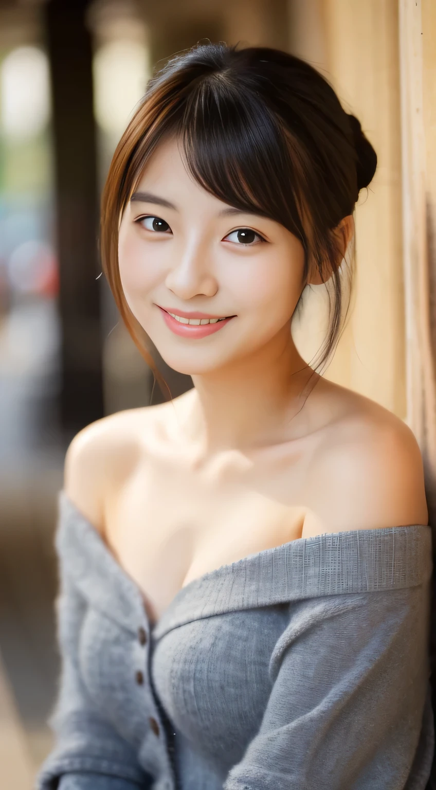 masterpiece,best quality,(Japanese girl),((Beautiful girl)),cleavage,(off shoulder:1.2),(perfect body beauty:1.2),(shy smile),From slightly above