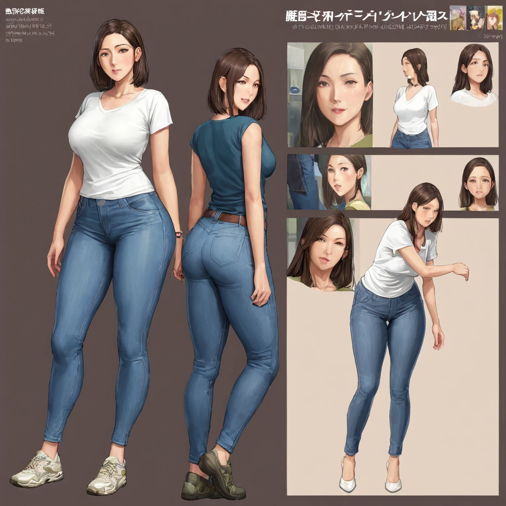 3D asian female naked white skin body front bind pose body view Character sheet reference