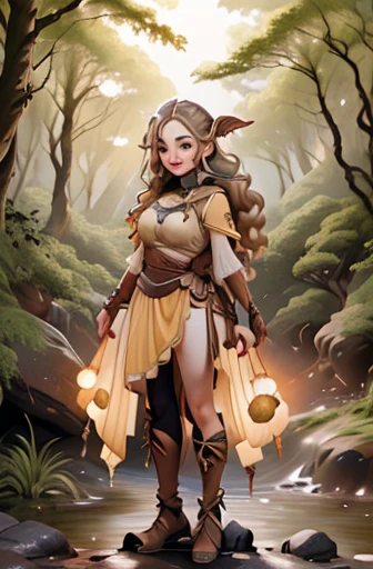 ((sepia)),illustration,vision,landscape,door,(full focus: 1.5), (full body: 1.5), (standing with legs together: 1.2), (fantasy forest halfling with shiny light blonde hair in dynamic pose, smiling and dreamily sitting on rock: 1.3), ponytail girl,((alchemist outfit))(magic wooden wand),(big breasts: 1.3),gorgeous rick shoulder,gold earrings,fishnet stockings,twin buns,(stunning face, symmetrical clear eyes, detailed eyes and face, detailed body, on), 1 girl, late teenage, serious, updo, blonde hair,cinematic lighting, shining, ((sun rays trail through lush forest trees: 1.3)), frame, character chart, cheat sheet, high resolution, masterpiece, textured skin, ultra detailed, high detail, textured skin, high detail, high quality, award, best quality, high resolution, 32K