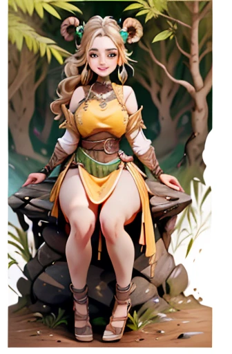 ((sepia)),illustration,vision,landscape,door,(full focus: 1.5), (full body: 1.5), (standing with legs together: 1.2), (fantasy forest halfling with shiny light blonde hair in dynamic pose, smiling and dreamily sitting on rock: 1.3), ponytail girl,((alchemist outfit))(magic wooden wand),(big breasts: 1.3),gorgeous rick shoulder,gold earrings,fishnet stockings,twin buns,(stunning face, symmetrical clear eyes, detailed eyes and face, detailed body, on), 1 girl, late teenage, serious, updo, blonde hair,cinematic lighting, shining, ((sun rays trail through lush forest trees: 1.3)), frame, character chart, cheat sheet, high resolution, masterpiece, textured skin, ultra detailed, high detail, textured skin, high detail, high quality, award, best quality, high resolution, 32K