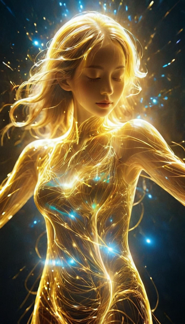 (Illusion d'optique:1.4), une fille faite de lumière, Art conceptuel, (best quality, chef-d'ouvrages d'Art, Representative work, Art officiel, professionnel, 8K)