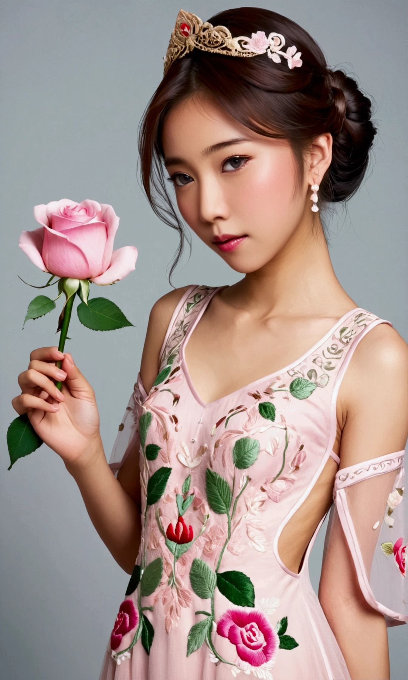 18 years girl, Asian Beauty Girl, A beautiful and cute girl, full body photo, extremely beautiful and delicate, black hair, sweet smile, (smile: 1.2), delicate beautiful fair skin, realistic and realistic, exquisite and complete facial features, detailed facial portrayal, high nose bridge, flowing smooth hair, extremely delicate hair, soft temperament, face light, tall, thin, real, hyper-real, full-body lens, (Square Neck Floral Short Pink Party Dress with Embroidery), ultimate picture quality, highest precision, accurate and perfect human body structure. Blue sky and white clouds, Rain forest , very dangerous forest, Very height trees, walking in middle of forest, blue sky and white clouds, sunlight,