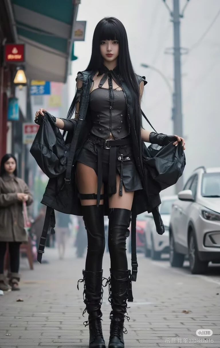 ((Best quality at best)), ((tmasterpiece)), (the detail:1.4), 3D, images of beautiful cyberpunk women,HighDynamicRange(HighDynamicRange),Ray traching,NVIDIA RTX,Hyper-Resolution,Unreal 5,sub surface scattering、PBR textures、post-proces、Anisotropy Filtering、depth of fields、maximum definition and sharpness、Many-Layer Textures、Albedo e mapas Speculares、Surface Coloring、Accurately simulate the interaction of light with materials、perfect proportions、Rendered by Octane、Dichroic light、largeaperture、Low ISO、White balance、the rule of thirds、8K raw data、1 Sister,doomsday seaside city,looking at the viewer only,Full body lesbian;1.5,floated hair,Lingerie with a slinger,Superskirt,open frayed hooded leather jacket,
