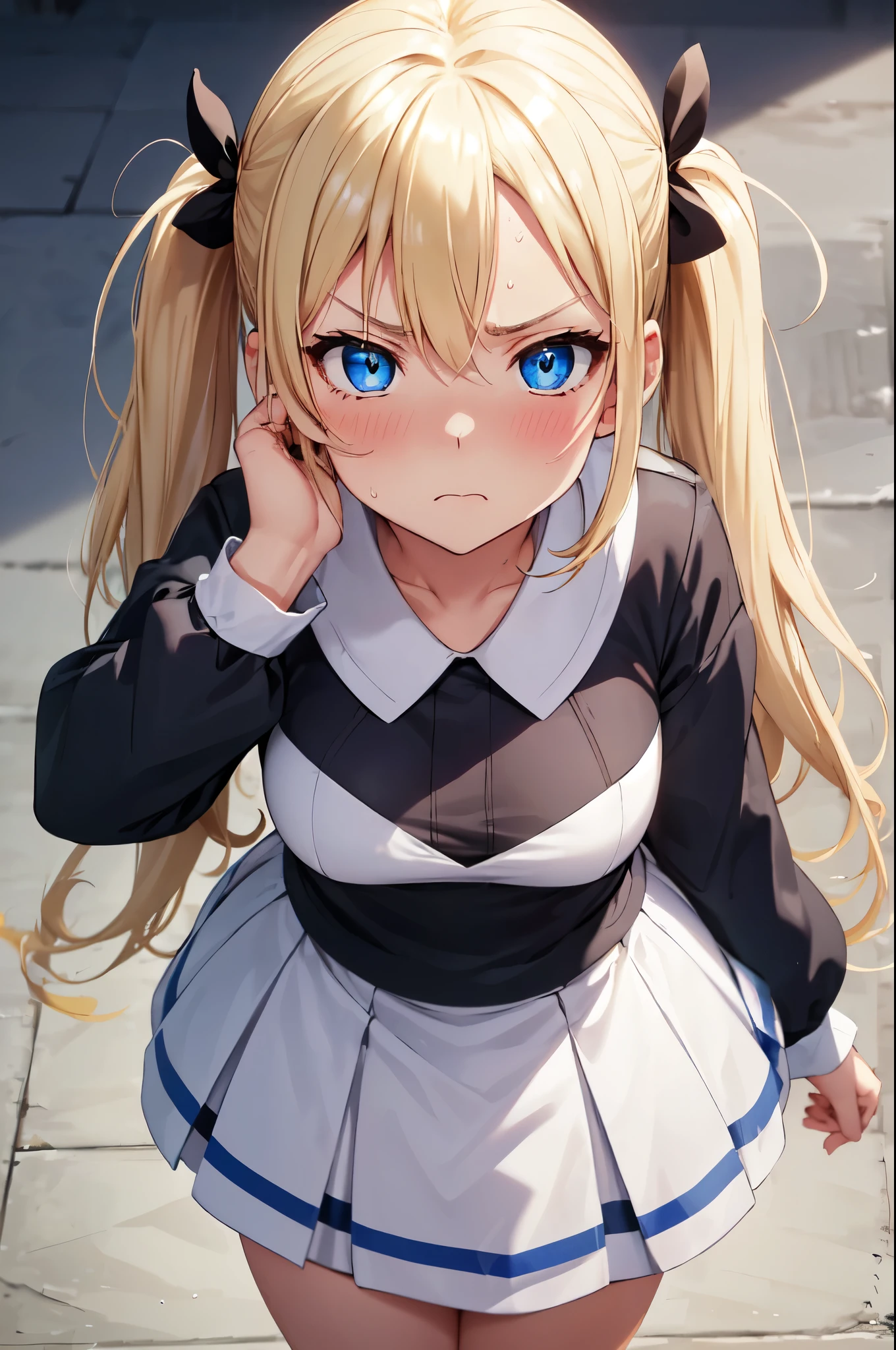 Anime girl with long blonde hair and blue eyes posing for a picture ...