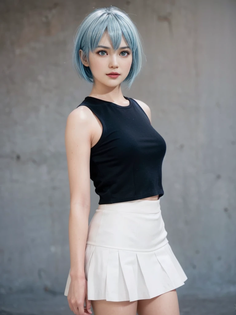 Nico, blue hair, (best quality, ultra-detailed), (realistic:1.37), beautiful and detailed face, ultra-realistic texture, delicate face, delicate body, red lipstick, long-lasting colors. high definition, 8K. expression with a sexy look