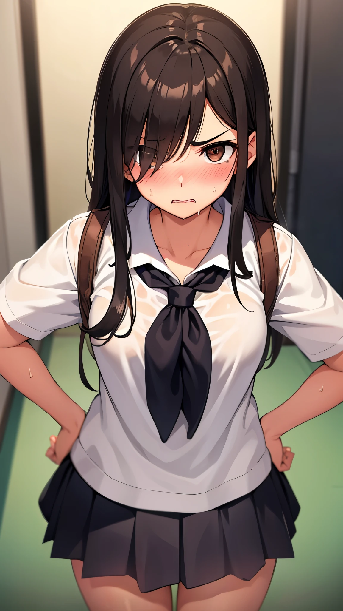 masutepiece, Best Quality,Illustration, Wallpaper, ultra -detail, Little Face Lori、(((molesting)))、Detailed eyes, Complex hairstyle、Sareme、((fear:1.5))、(Teary-eyed:1.5)、(((Cute white underwear)))、(blazers、Kilted skirt)、ample breasts、((Morester))、((Girl being taken off her skirt by a man))