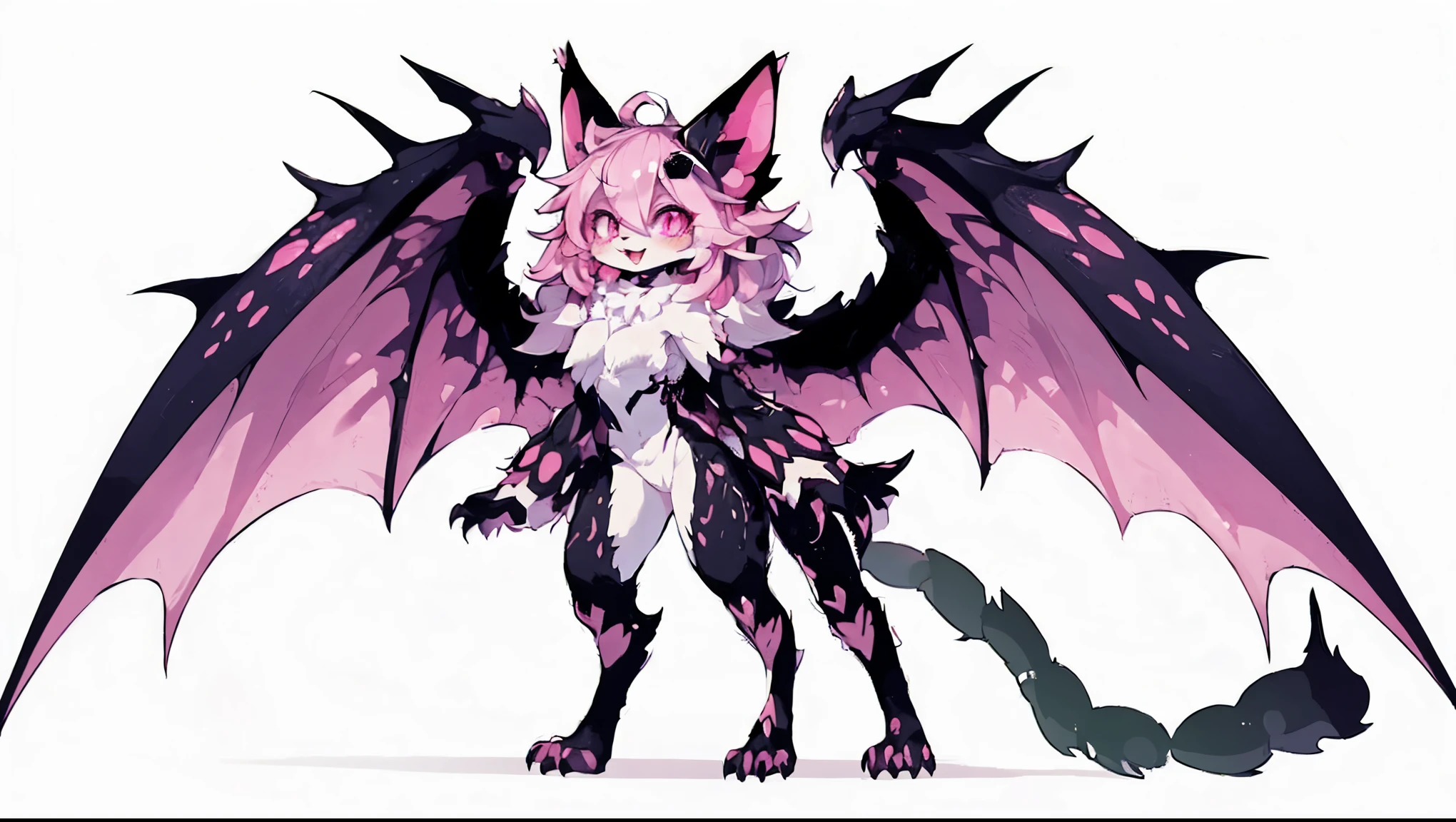 werna, black sclera, wings, dragoness, big breast, vagina ,white body, pink wing, nipples, bakugan, solo, furry