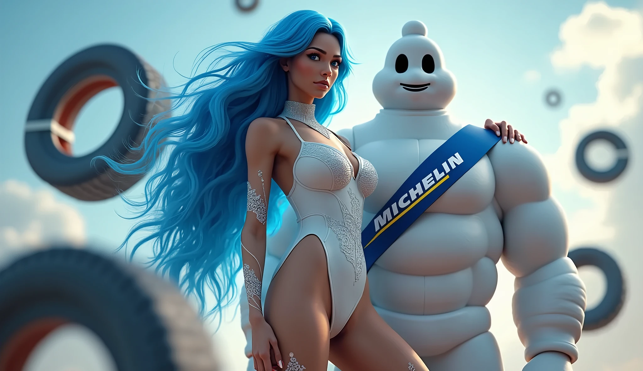 (2women, duo, 25), athletic body, petite, (covered in whipped cream: 3,3), blue shiny catsuit, standing, pie fight!!, food fight!, pie throwing!, pie in the face!, food splatters, bakery, playful, whipped cream, cakes, frosting on face and shoulders!!, wet and messy
