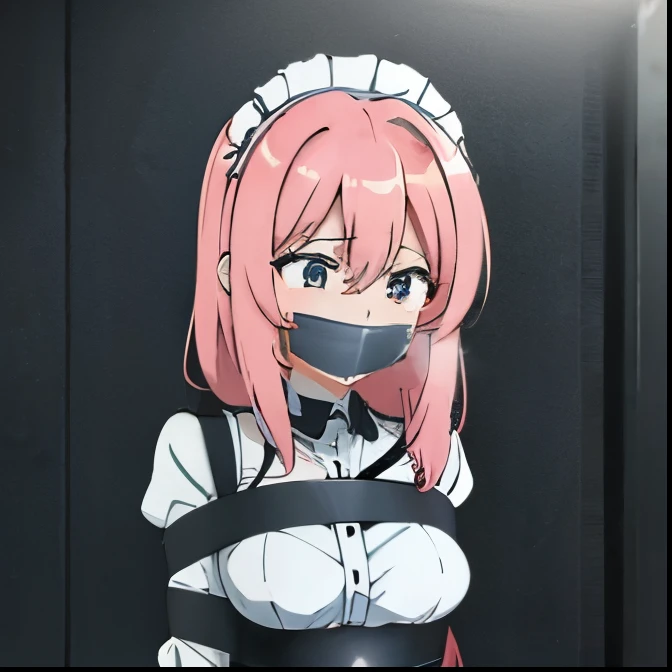 Maid anime girl handcuffed and tape gagged