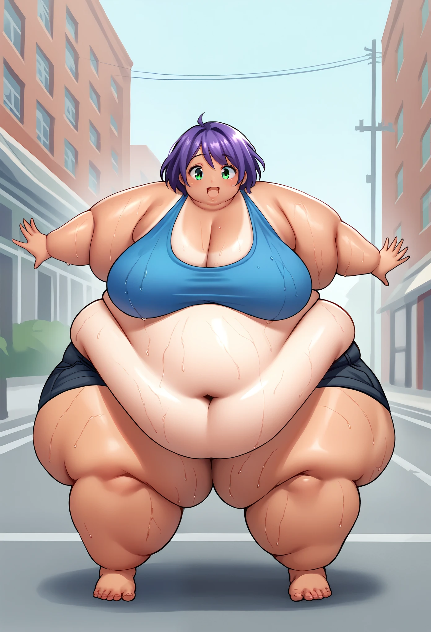 1girl,(((massive thighs))),(((fat thighs))), (((flabby thighs))) (((wide hips))), (((plump))), curvy, (((thick))), (((pawg))), short, narrow shoulders, small arms, small head, ((bottom heavy)), (((small upper half of body))), (((giant lower half of body))), stripper, redhead, chubby midriff,, tight fishnets, fat burst out of her extreme tight clothes, showing off (fat), flabby belly hang , bed, ((tight Crop Top)), , knee folds, ( ), ((obese, ssbbw, huge, enormous, morbidly obese,)), pole dancing, pole bending towards her, (((pole in front of her))), (((legs wrapped around pole)))