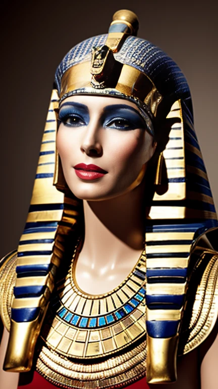 (High resolution, Best Quality, masterpiece, 8k), Ancient Egypt, Cleopatra style girl, Silver blonde middle, Pharaoh&#39;s clothing, Slight emphasis on the chest and cleavage, Face Real, sexy,  smile,  Large Breasts, Ancient Egypt風の宮殿内, Luxurious throne, Lavish decoration, 