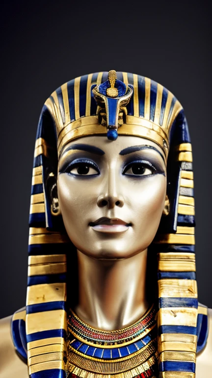 (High resolution, Best Quality, masterpiece, 8k), Ancient Egypt, Cleopatra style girl, Silver blonde middle, Pharaoh&#39;s clothing, Slight emphasis on the chest and cleavage, Face Real, sexy,  smile,  Large Breasts, Ancient Egypt風の宮殿内, Luxurious throne, Lavish decoration, 