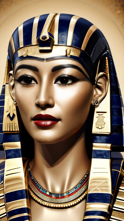 (High resolution, Best Quality, masterpiece, 8k), Ancient Egypt, Cleopatra style girl, Silver blonde middle, Pharaoh&#39;s clothing, Slight emphasis on the chest and cleavage, Face Real, sexy,  smile,  Large Breasts, Ancient Egypt風の宮殿内, Luxurious throne, Lavish decoration, 