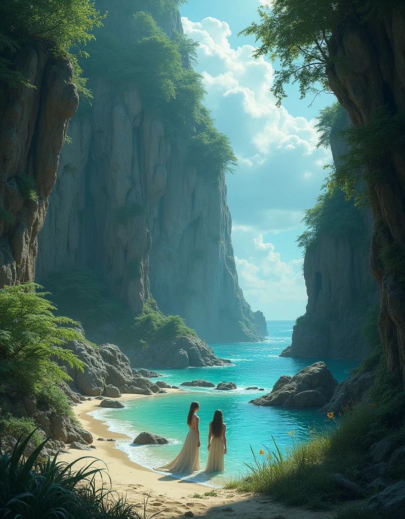 Draw a fantasy seaside