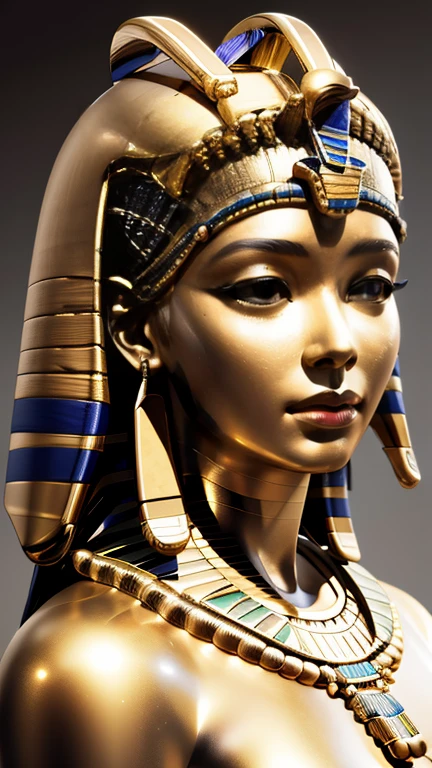 (High resolution, Best Quality, masterpiece, 8k), Ancient Egypt, Cleopatra style girl, Silver blonde middle, Pharaoh&#39;s clothing, Slight emphasis on the chest and cleavage, Face Real, sexy,  smile,  Large Breasts, Ancient Egypt風の宮殿内, Luxurious throne, Lavish decoration, 