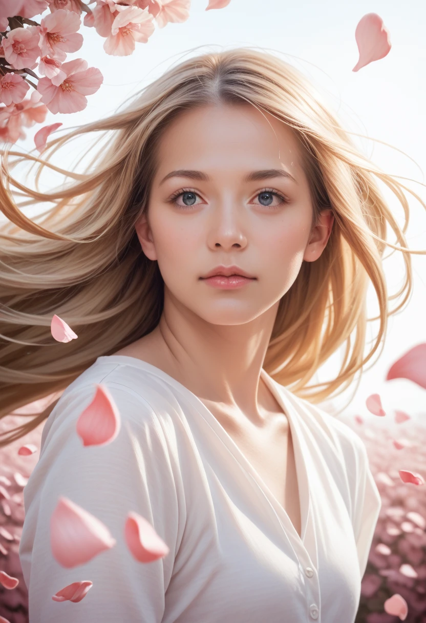 score_9, score_8_up, score_7_up, score_6_up, attractive woman, natural skin, detailed skin, portrait, realistic, photo, (long_hair, blonde_hair), hair fluttering in the wind, many petals flying, sunny day,