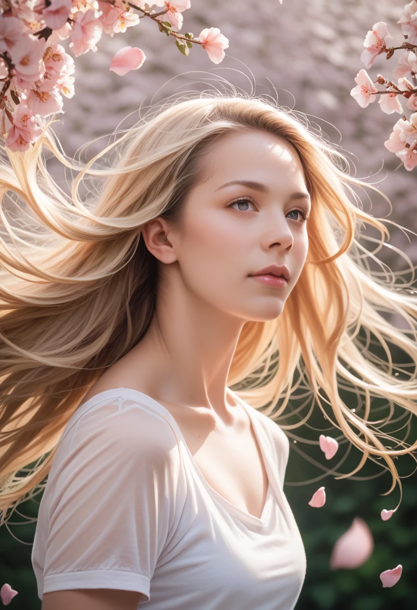 score_9, score_8_up, score_7_up, score_6_up, attractive woman, natural skin, detailed skin, portrait, realistic, photo, (long_hair, blonde_hair), hair fluttering in the wind, many petals flying, sunny day,