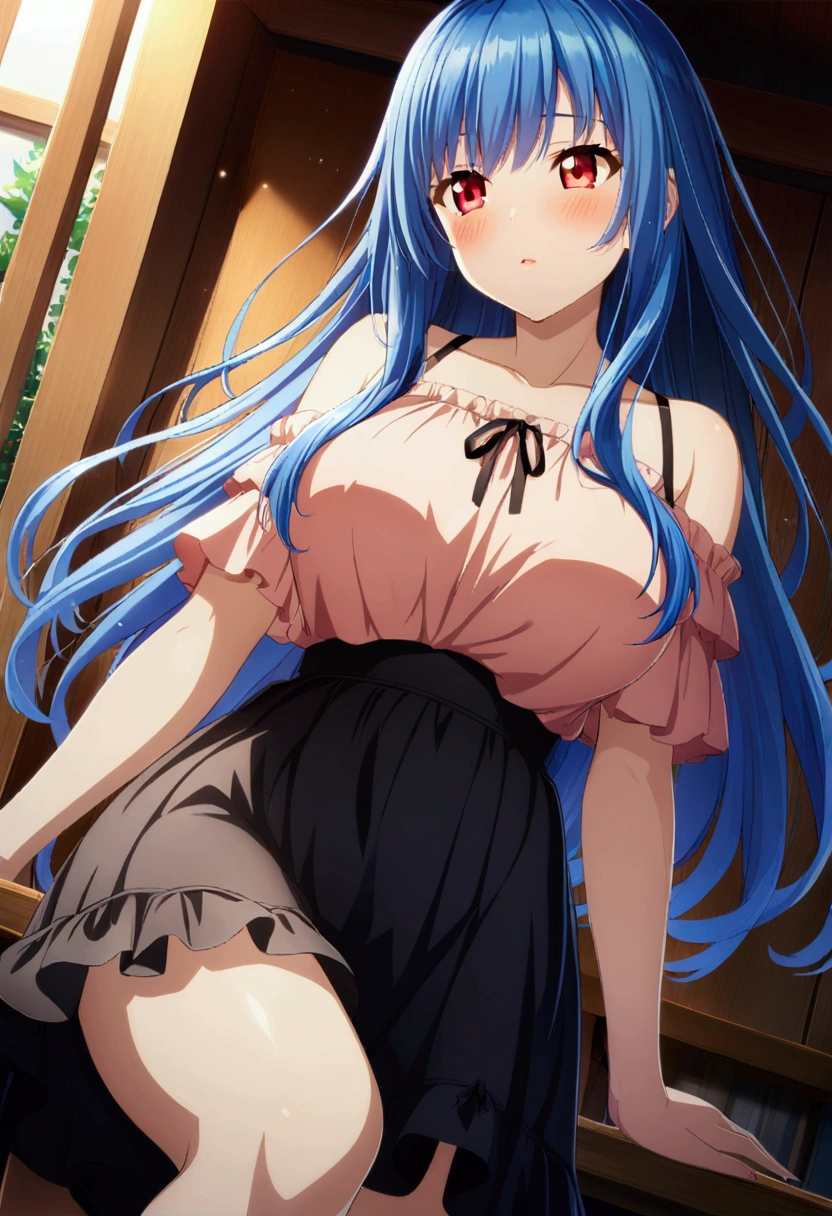 Cute beautiful girl、naked、Shocked and Blushing、Beautiful Lips、Beautiful Eyes、Gothic Lolita、Nipples visible through dress、Cleavage、The skirt is blown up by the wind、Bouncing breasts、Wavy Hair、Dynamic Action