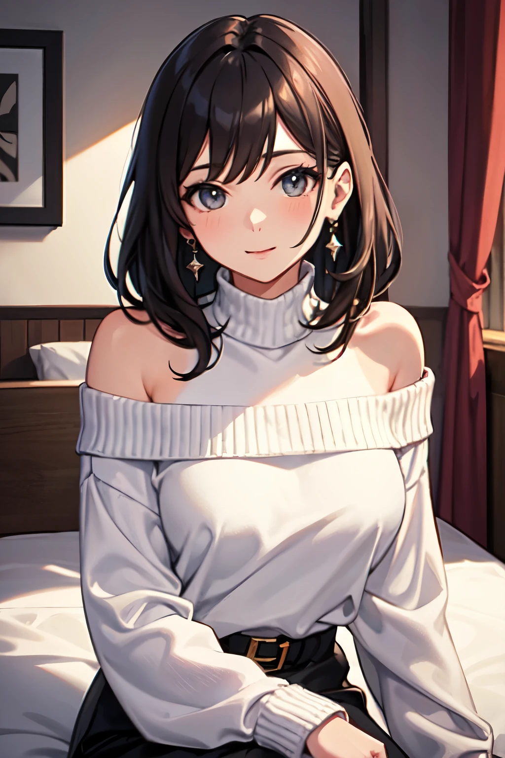 ((Highest quality)), ((masterpiece)), (detailed), One girl, Off-the-shoulder sweater,