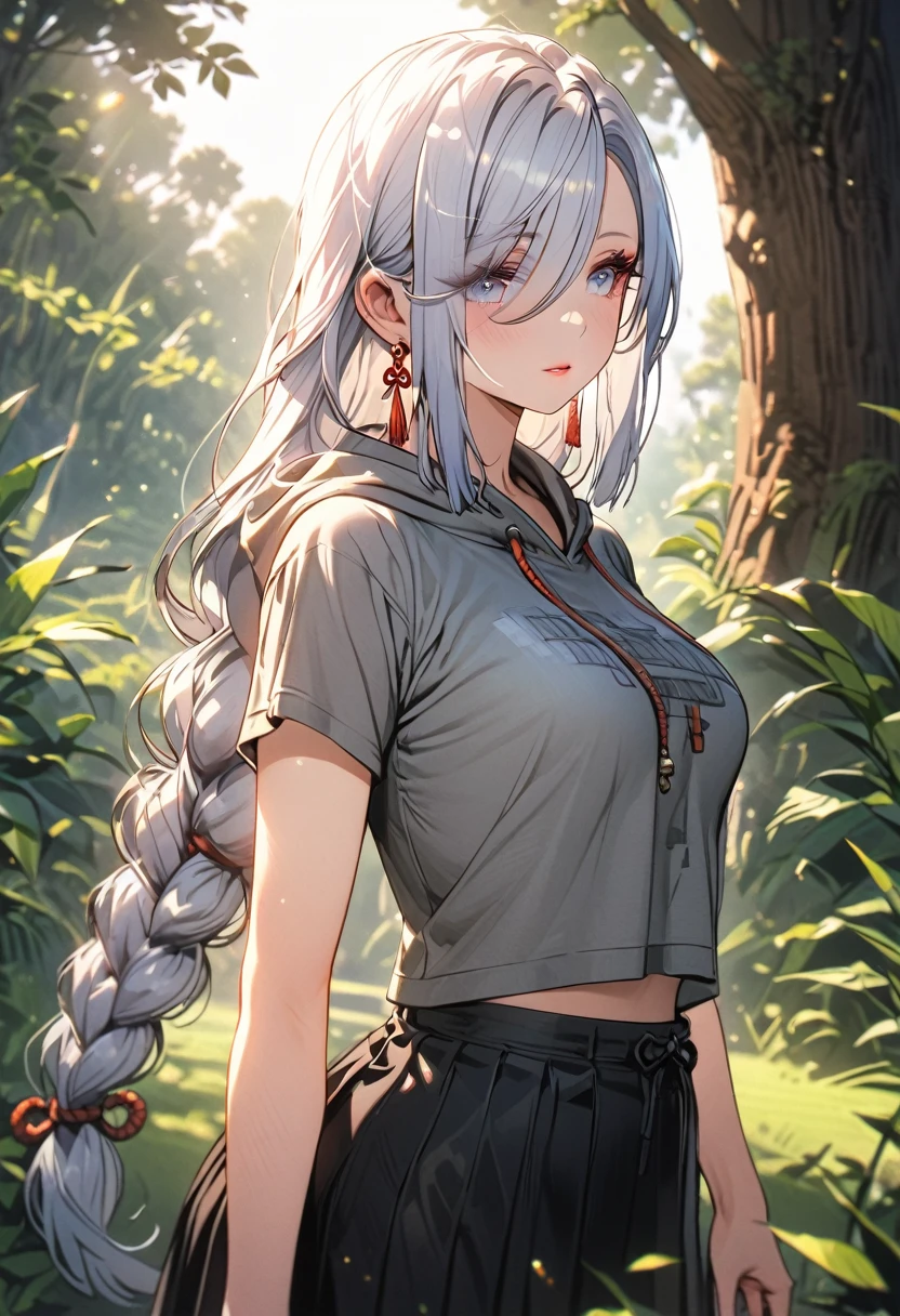 score_9, score_8_up, score_7_up, 1girl, solo, (loli:1.2), ???, flat chest, ghislainedef, (dark skin), long hair, tousled hair, gray hair, tail, animal ears, red bandeau, green pants, open pants, red choker, belt, sitting on ground, sad, pouting, crying, sobbing, ((oversized pants)), looking at you, forest,

