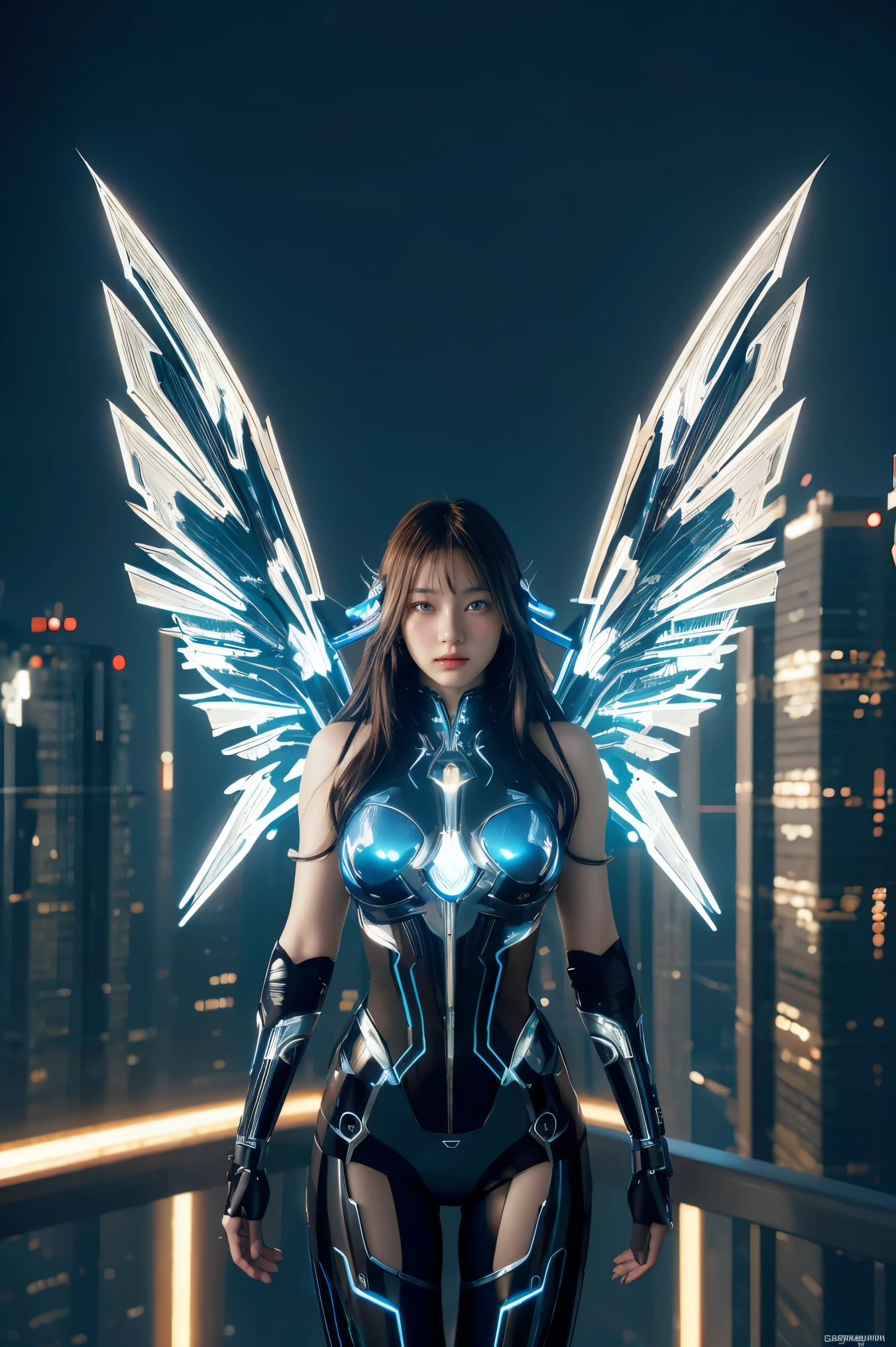 (masterpiece, Highest quality, Highest quality, Official Art, beautifully)、A woman with wings flying over the night city, Lost Draw , Lost Draw global illumination, Lost Draw | Afrofuturism, Seraphin Ahri Kuda, Lost Draw 2. 0, Lost Draw 1. 0, Cyberpunk art style, Cyberpunk themed art, Cyberpunk Robot Elf Queen, Digital Cyberpunk Art, Cyborg Goddess of Space, Tron Angel、超A high resolution 、Effect Effects、Fractal Art、Realistic textured face、A Broken World、chaos、Upper Body、(((Ultra-Realistic Details)))、Portrait、Sharp、CGSoation Trend