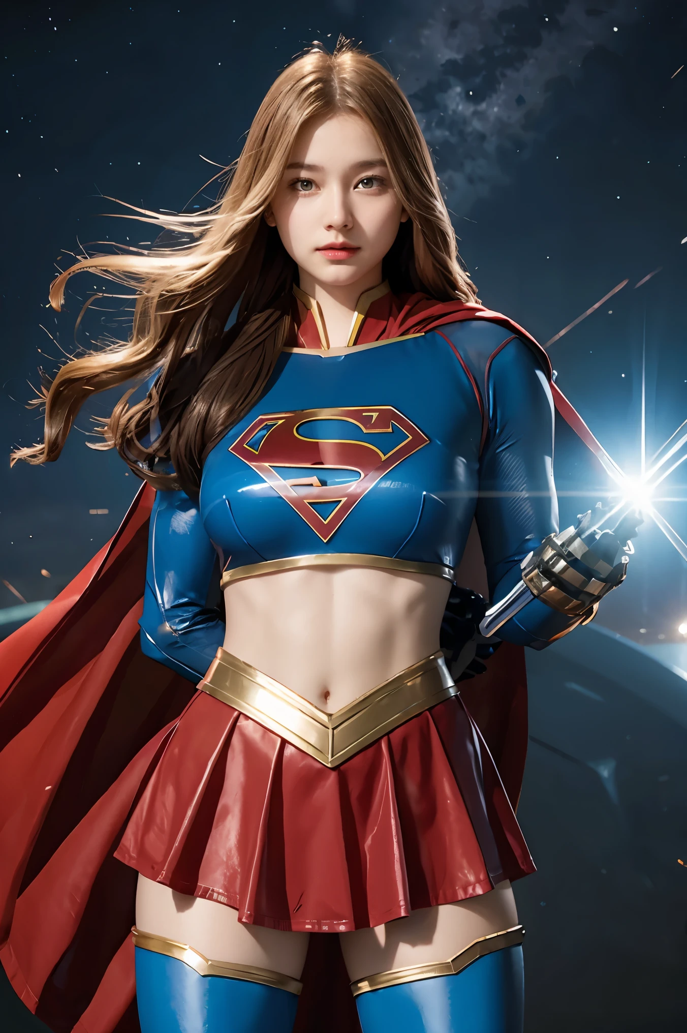 Supergirl, Huge , Heavy mecha armor, TRANSPARENT, muscular body, sensual.