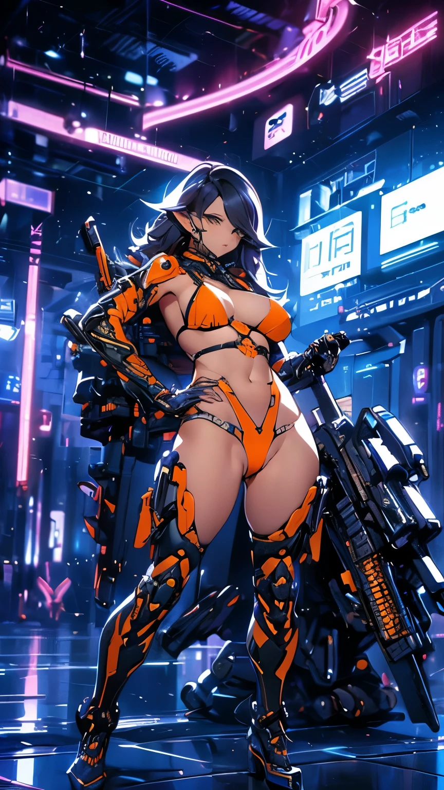 Anime-style girls in sexy outfits posing in front of a pole, Biomechanical , BoobsCyberpunk, Best anime 4k konachan wallpaper, Wearing technical clothing and armour, Girl in Armor, bikini + Tattered military equipment, M4 Sopmod II Girls Frontline, Girl wearing mecha cyber armor, From the Azur Lane video game, bikini-armor
