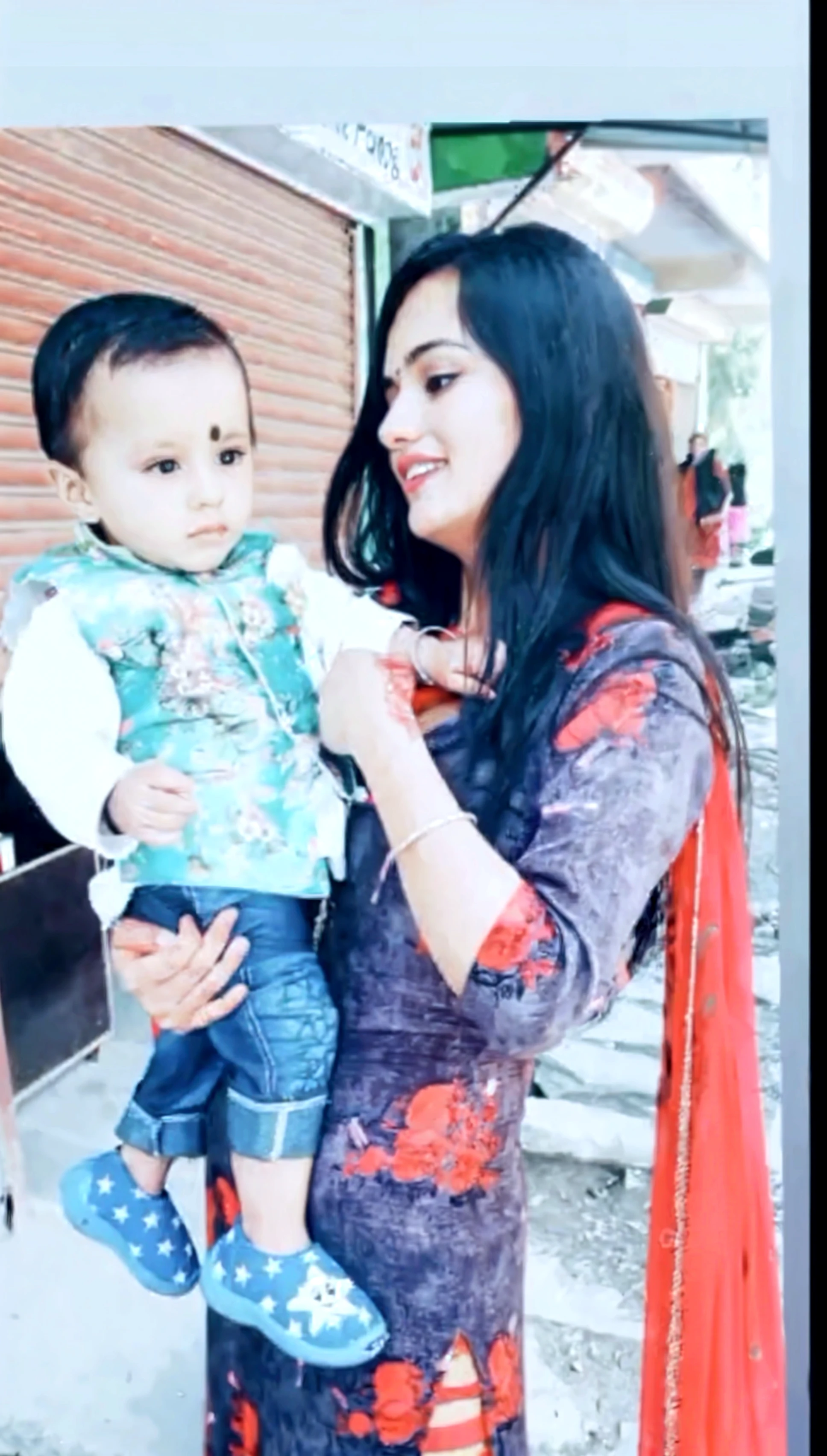 16 years old cute beautiful  hot  romantic mood indian girl with smily face with  Normal size boobs with stylish long hair with stylish trending modern color full stunning dress with  his 2 years old cute little  boy baby with cute full size straight pic