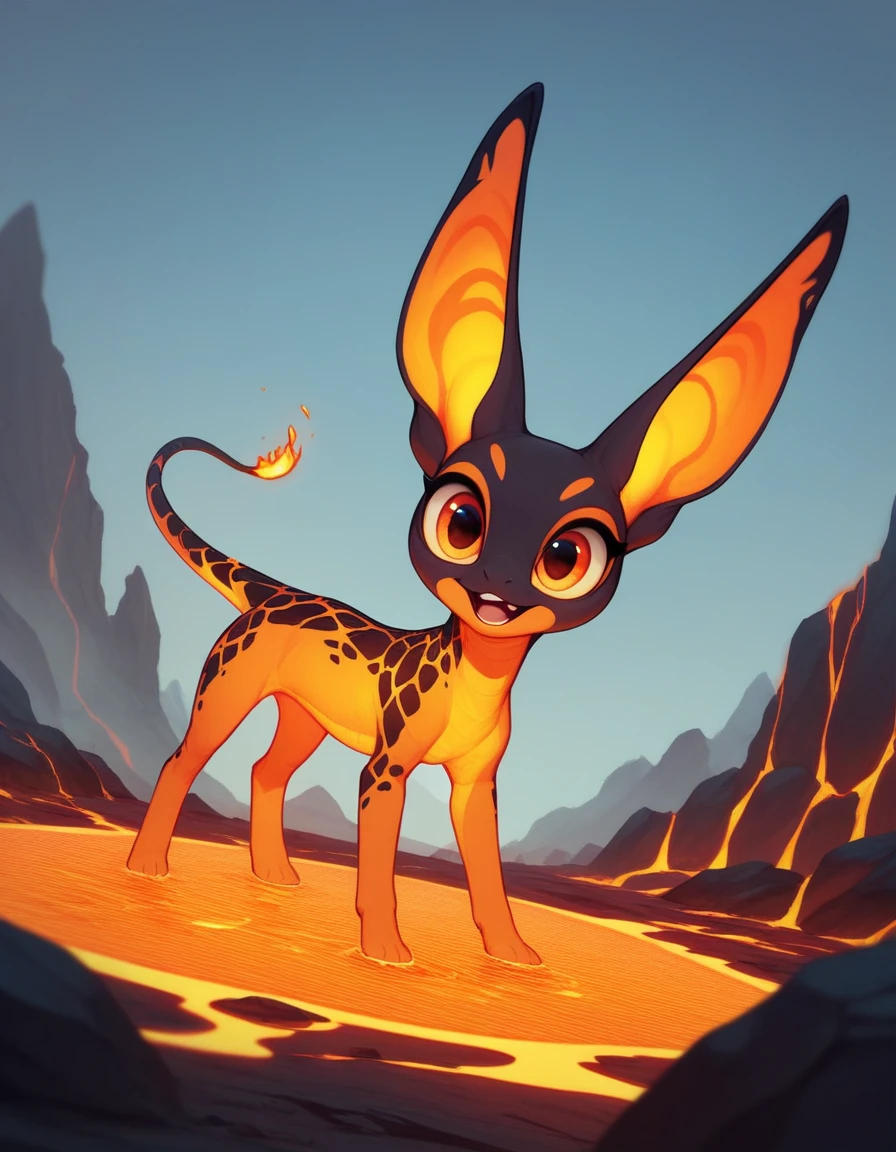 Feral fire monster ,ALL four , Lava body , Cool Designer ,big Mouth ,big ears