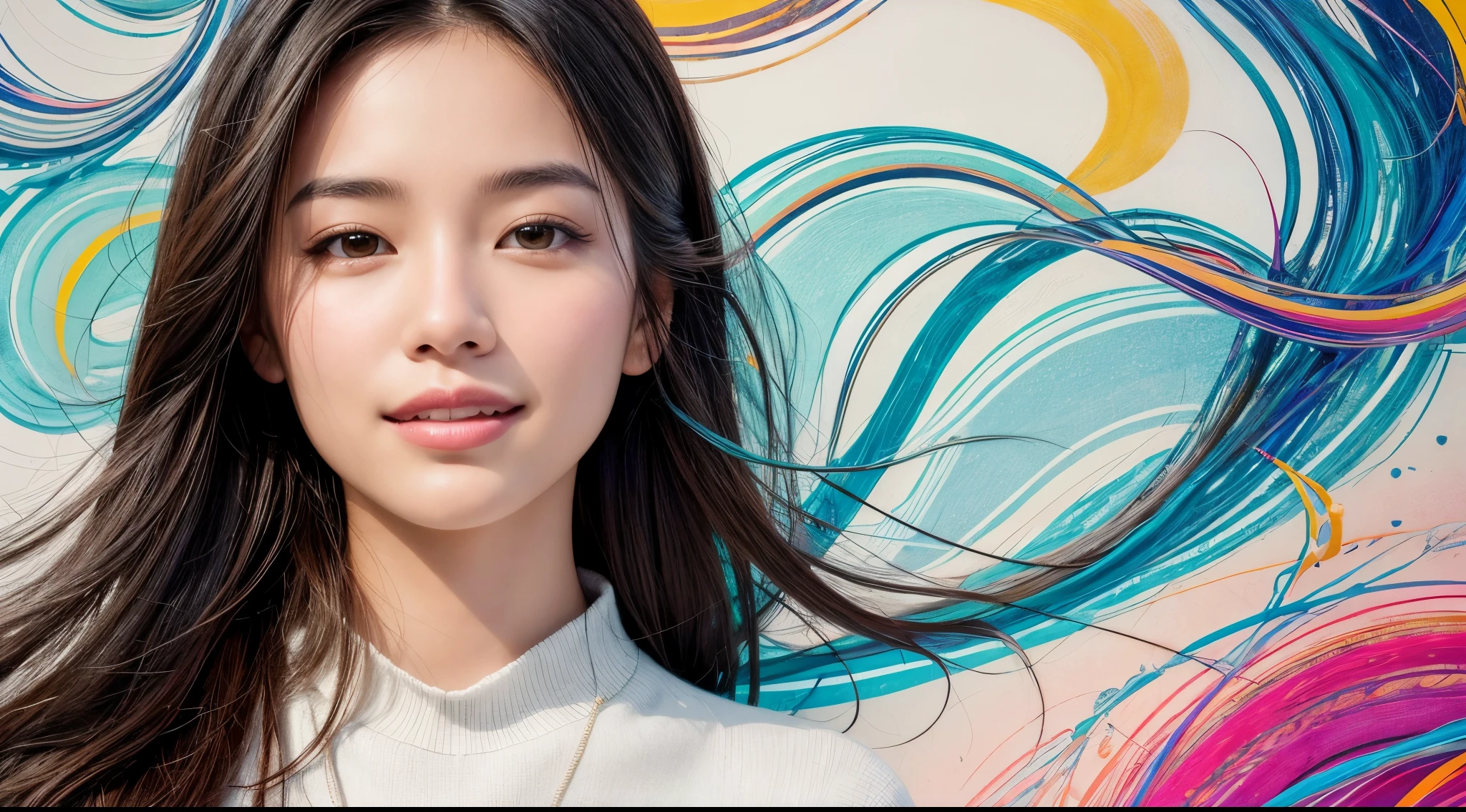 A close up of a woman with long hair and a white shirt - SeaArt AI