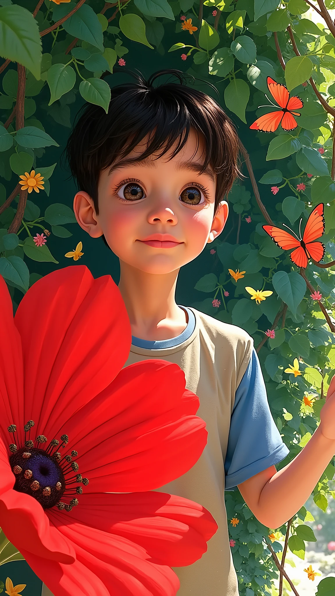 Boy student and flower