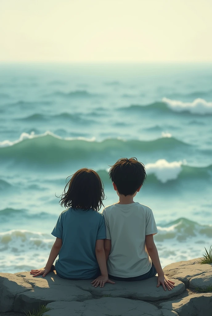 10-year-old boy and 12-year-old girl in the sea,