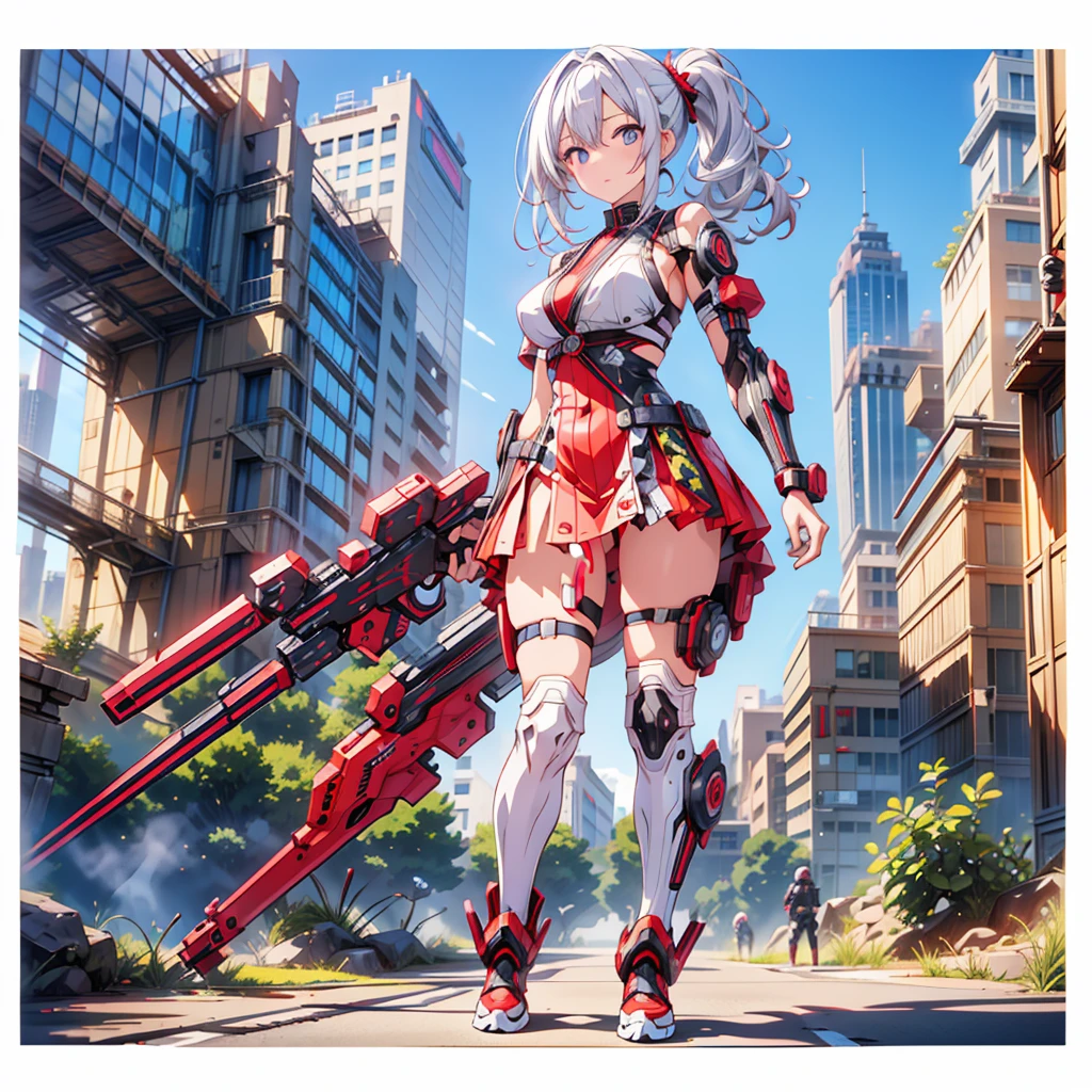 solo,standing,1 girl,souryuu asuka langley,robot,mecha,science fiction,weapon,gun,white background,holding,holding weapon,mechagirl girl,<lora:mechagirl_v1a:1> <lora:AsukaV1-000016:0.5>