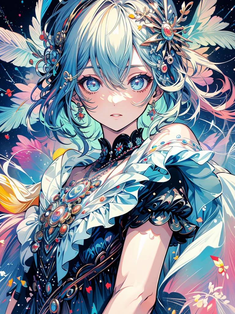 (masterpiece,top,,Official Art,Beautiful Beauty:1.2),(One girl:1.3),Very detailed,colorful,Most detailed,(watercolor:1.3),Optical Hybrid,Playful patterns,Vivid texture,Rich colors,Unique visual effects