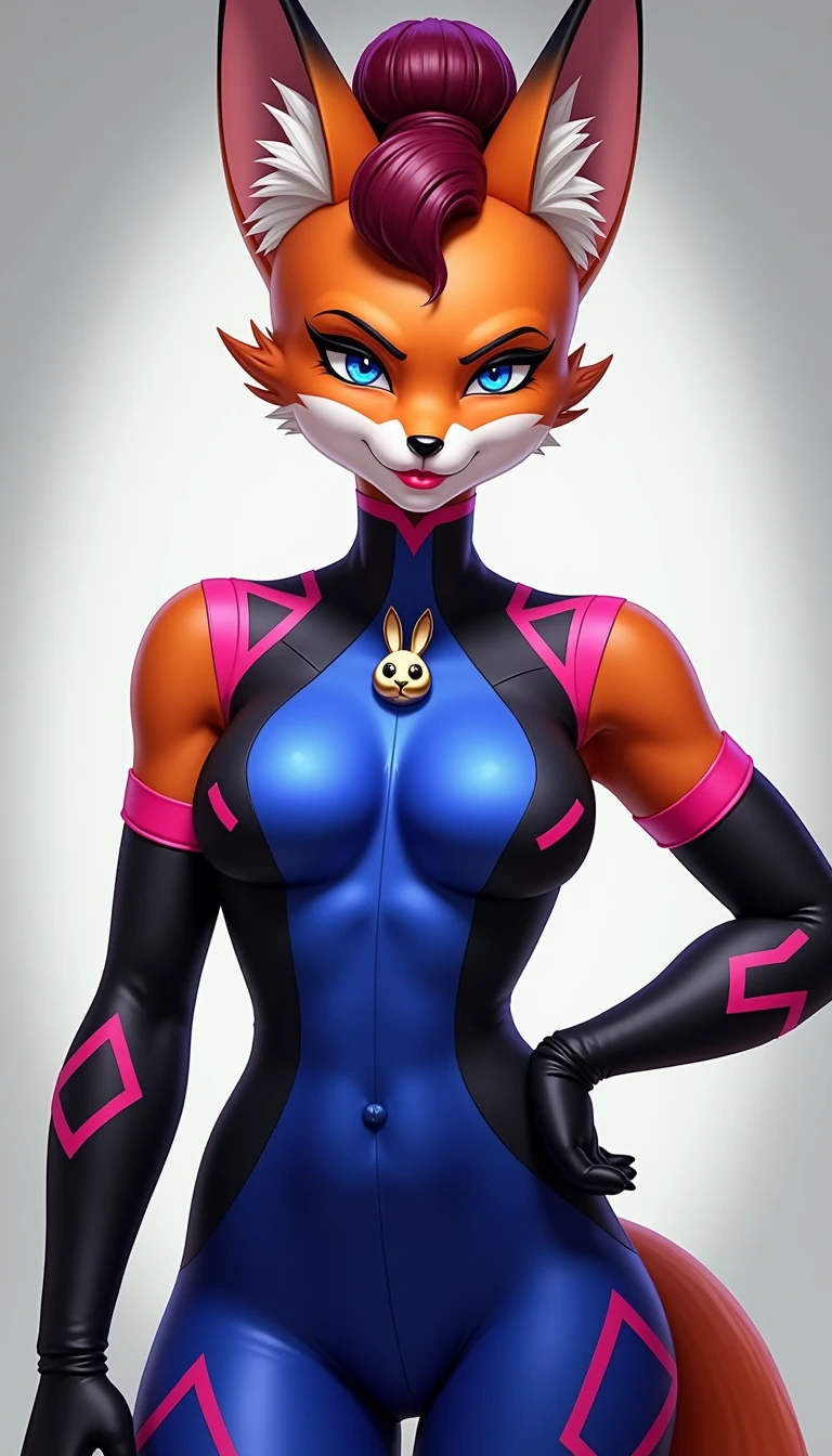 robotic foxy girl with short hair with red sport bra and red sport panties with flat breasts and fox tail
