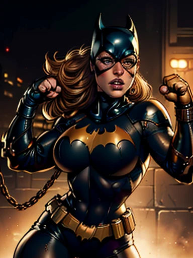 (Best Quality,4K,8k,High resolution,masterpiece:1.2),Super detailed,(Realistic,photoRealistic,photo-Realistic:1.37),beautiful ((Batgirl Girl)),Muscular,beautiful detailed eyes,beautiful detailed lips,Long eyelashes,Dark blonde hair cascading down her shoulders,Black leather trousers,Light beige sweater,whole body,Strong lighting,Soft and warm colors,Blurred Background,Neutral facial expression, Suppressed in a sunlit city in ruins, (Camel Toe), ((Tied up, Suppressed, Kidnapped)), (((Chained))), (((Being beaten by a man))), (((Being punched in the cheek:1.2))), (((Violent striking:1.2))), (((I got punched in the face:1.2)))