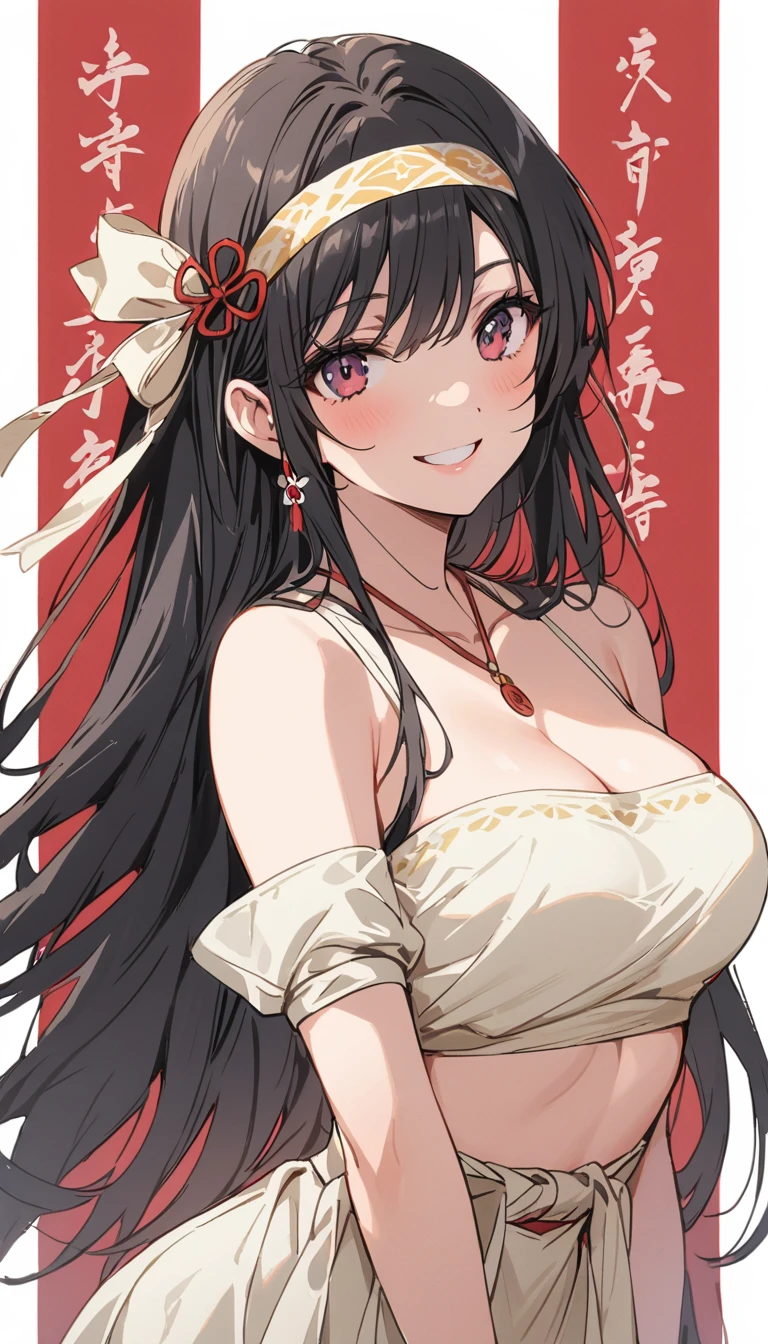 Beauty　Black Hair　smile　headband　tits　Dharma　White tube top bra　White loincloth　Japanese Festivals　fair