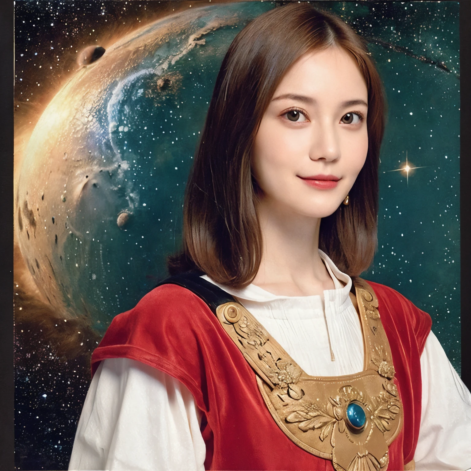 294 (20-year-old woman,short hair,20-year-old male), (A kind smile), ((Spaceship,captain)), (colorful), (Leonardo da Vinci paintings), flower, Space Suit, Pirate Ship, nebula, milky way