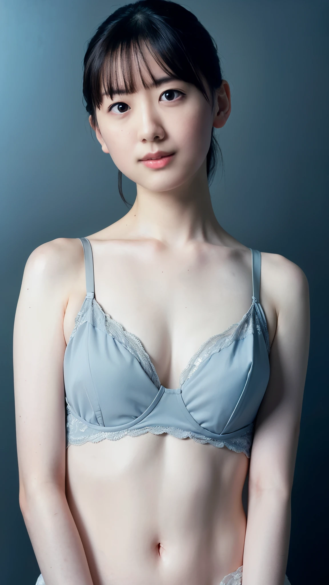 "(Highest quality,8k,High resolution,masterpiece:1.2),Very detailed,(Realistic,photoRealistic,photo-Realistic:1.37),Soft Focus,1,Beautifully detailed face,Detailed illustrations,Renaissance art,A delicate work of art,studio,studio apron,age Girl,Seductive lingerie,((Beautiful blurred background))、soft studio lighting,((Delicate artwork on a dark grey background))、((A beautiful figure that stands out against a dark background))、
