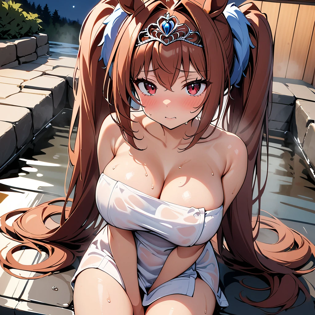 an adult naru nude anime girl is making a big puddle, symboli rudolf (umamusume), cum, 1girl, nipples, 1boy, horse ears, nude, breasts, penis, animal ears, hetero, brown hair, horse girl, completely nude, mosaic censoring, censored, cum on body, sex, multicolored hair, cum on breasts, blush, long hair, cum in pussy, vaginal, streaked hair, purple eyes