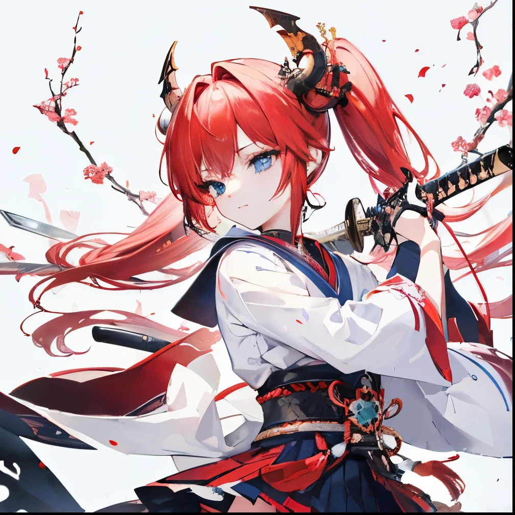 Anime girl with red hair holding two swords and a sword - SeaArt AI