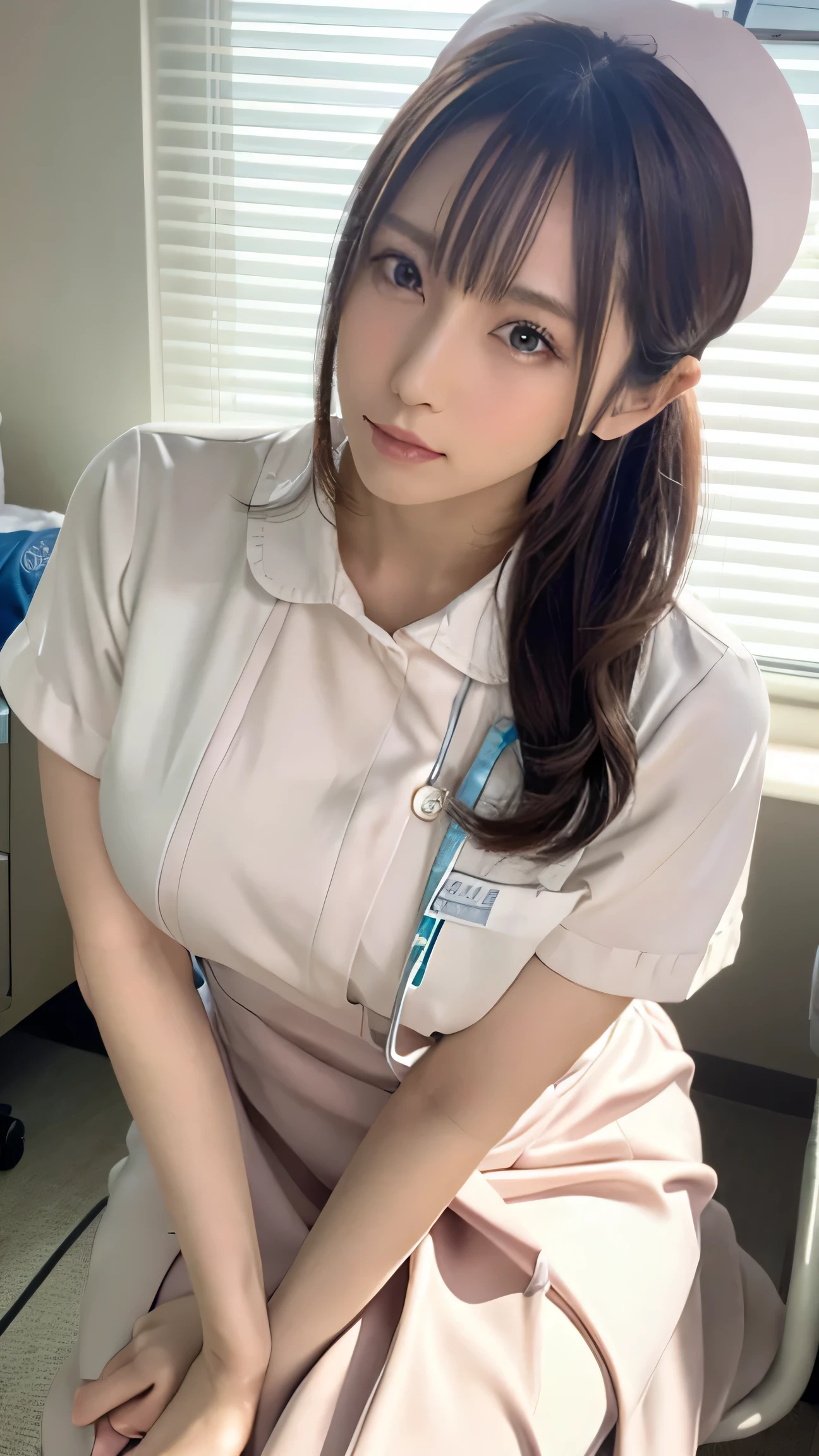 girl RAW photo, (masterpiece:1.1), (photorealistic:1.4), detailed eyes, detailed face, (huge boobs:1.2), smiling, detailed pussy, detailed pussyの割れ目, anus, sexy nude body, thin waist, No crotch hair, sexy stockings, detailed fingers, The crack of her hairless pussy is exposed lewdly, I don&#39;t wear panties, Colorful bras exposed through colorful hospital uniforms, Breasts exposed through colorful hospital uniforms, Colorful panties exposed by the skirt of a colorful hospital uniform, Her colorful hospital uniform skirt is exposed and her pussy is exposed., Lie on the bed, bend your knees in an M shape and spread your legs to the limit.