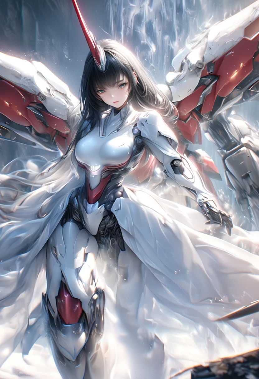 (RAW Photos:1.2),((Realistic:1.4))Best Quality ,masterpiece, Very delicate and beautiful, 非常にdetailed ,8K wallpaper, wonderful, detailed, masterpiece,Best Quality,Beautiful woman，Woman and large robot，A large humanoid robot is in the background of the woman，Gundam Unicorn，Red Gundam，Super busty women，After having sex，Crotch opening，semenが垂れる，Long knee-high socks，Creampie，semen，Breast milk，The woman who powers the robot，美しいdetailedな女の子, 非常にdetailed eyes and face, Beautiful details,Light on the face,Greenish black hair， Beautiful Hair，Long Hair，Winged Robot，Humanoid robot，Robot with firearms